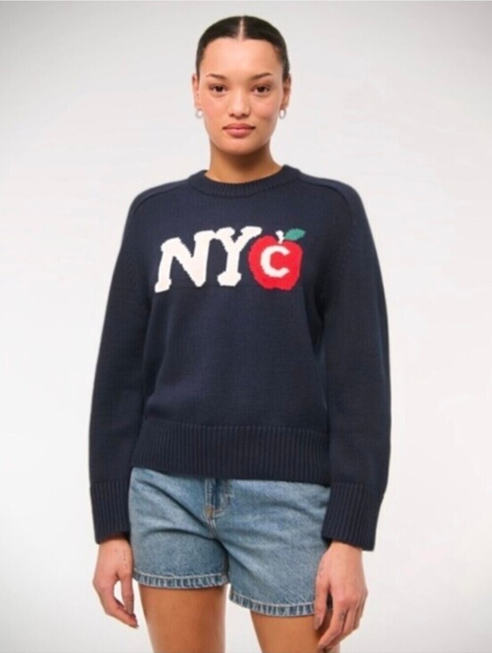 Abercrombie & Fitch Navy Blue Madeline NYC Big Apple Crewneck Sweater NWT